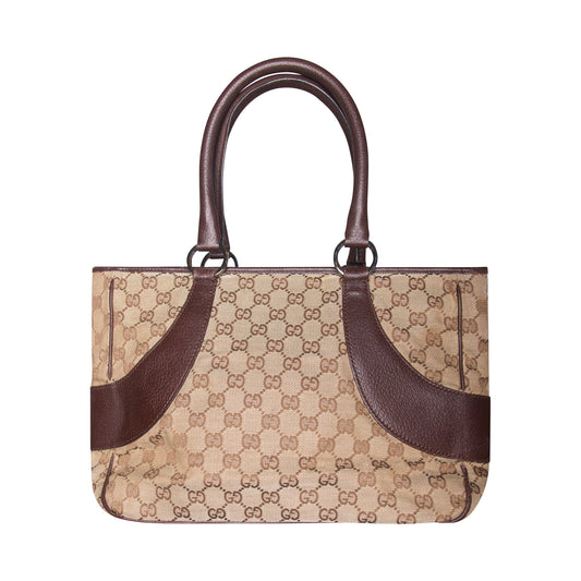 Gucci GG Monogram Eclipse Canvas Leather Trim Tote Bag