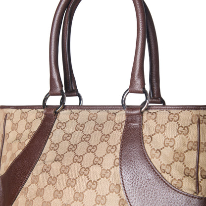 Gucci GG Monogram Eclipse Canvas Leather Trim Tote Bag