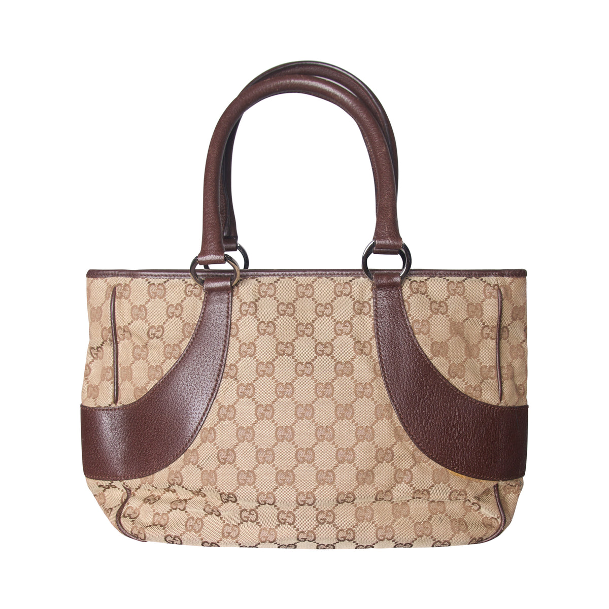Gucci GG Monogram Eclipse Canvas Leather Trim Tote Bag