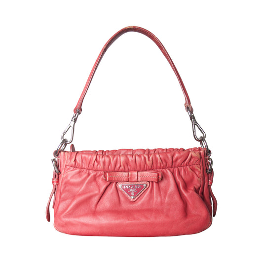 Prada Pink Ruched Leather Mini Shoulder Bag