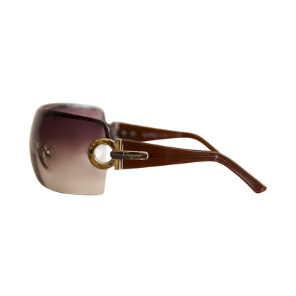 Salvatore Ferragamo Gold Tone Gancini Logo Brown Shield Sunglasses
