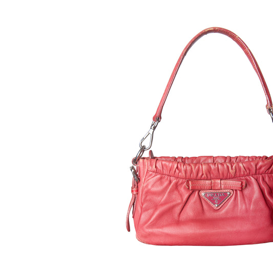 Prada Pink Ruched Leather Mini Shoulder Bag