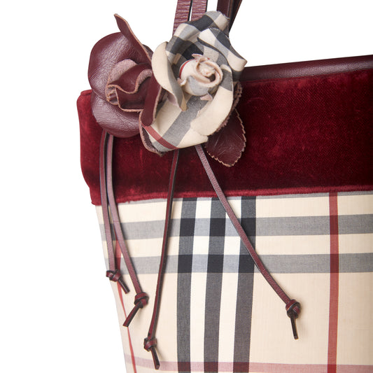 Burberry Velvet Strip Nova Check Rose Bag