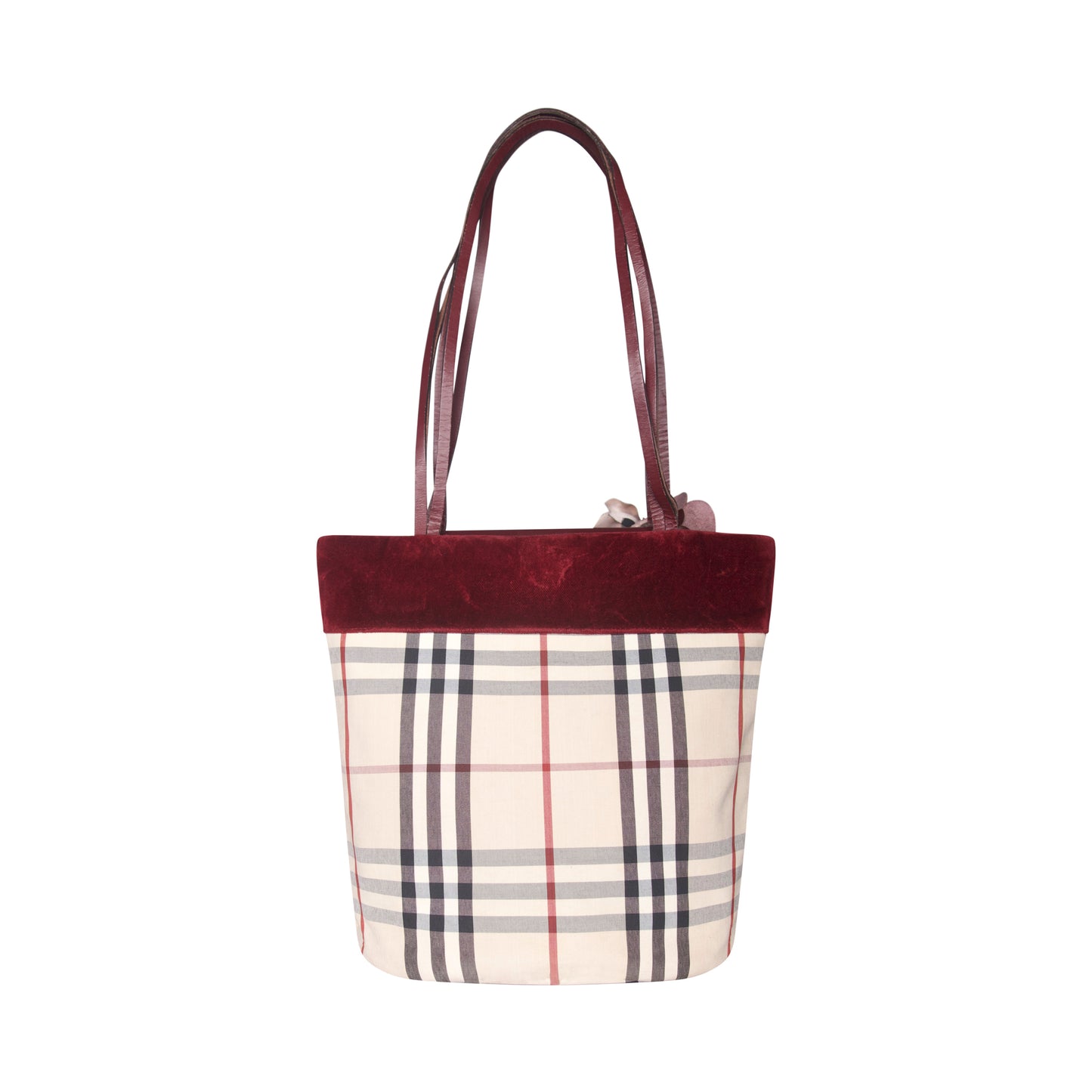 Burberry Velvet Strip Nova Check Rose Bag