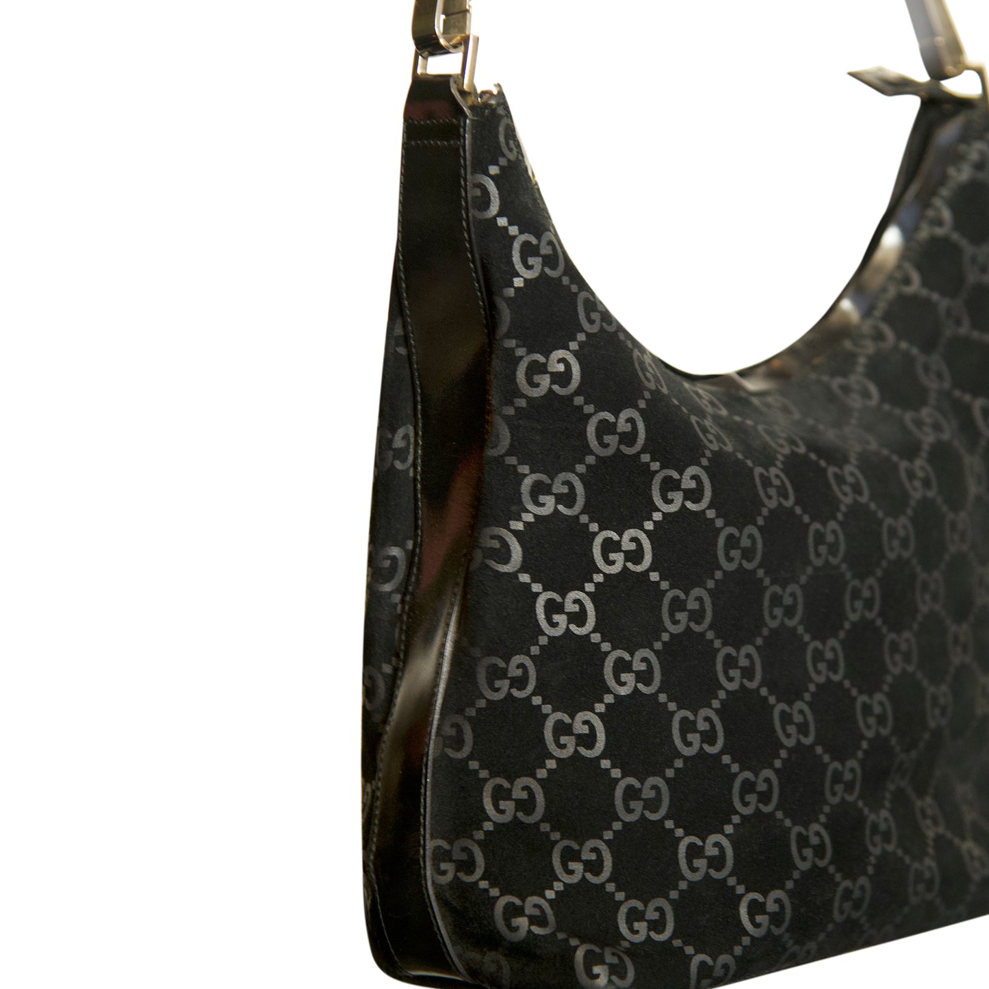 Gucci Suede Black Monogram Shoulder Bag