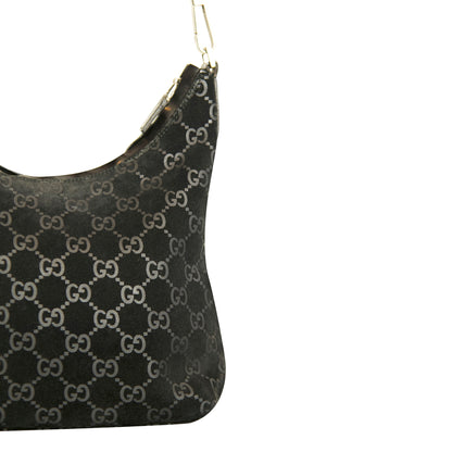 Gucci Suede Black Monogram Shoulder Bag