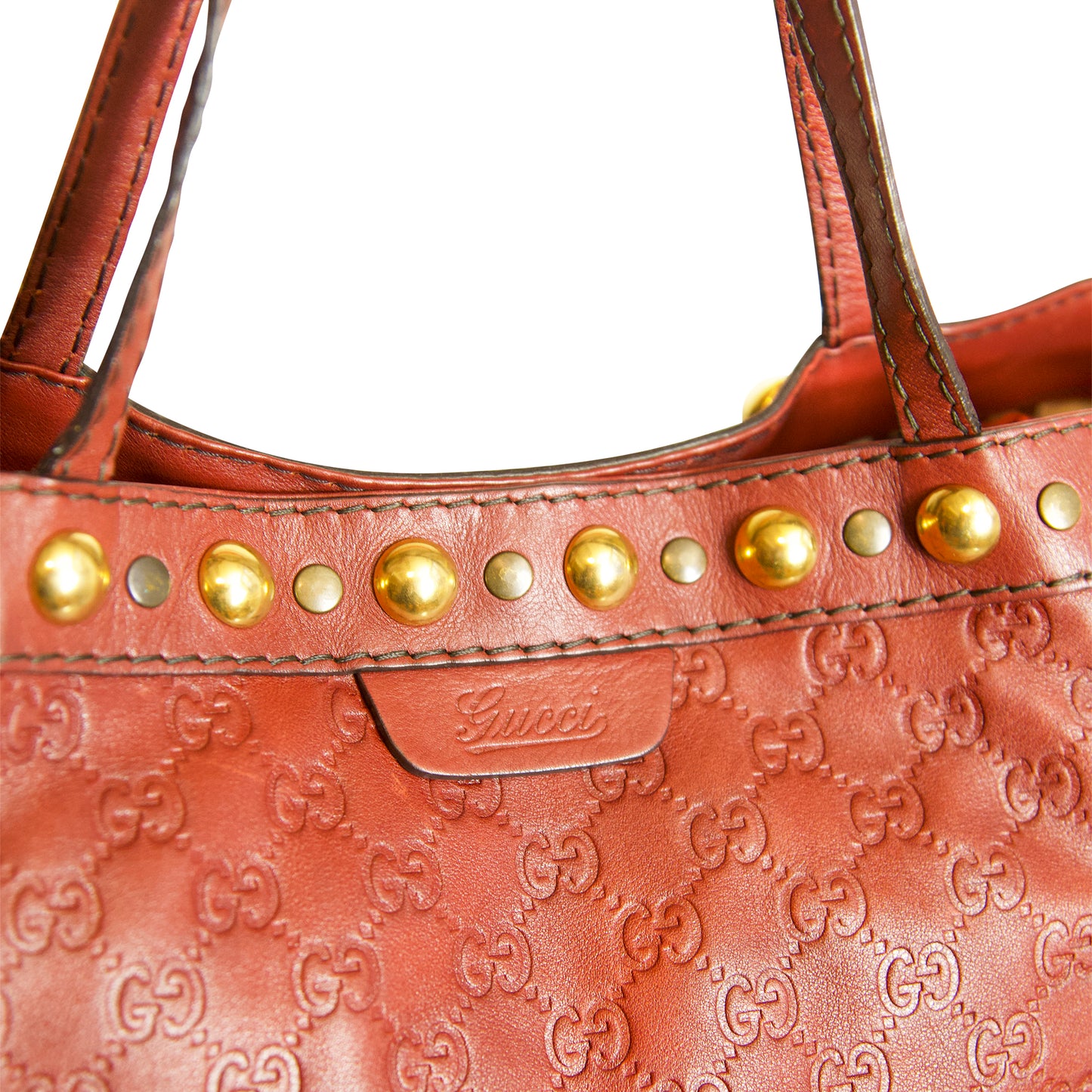 Gucci Guccissima Gold Hardware Detail Red Leather Tote Bag