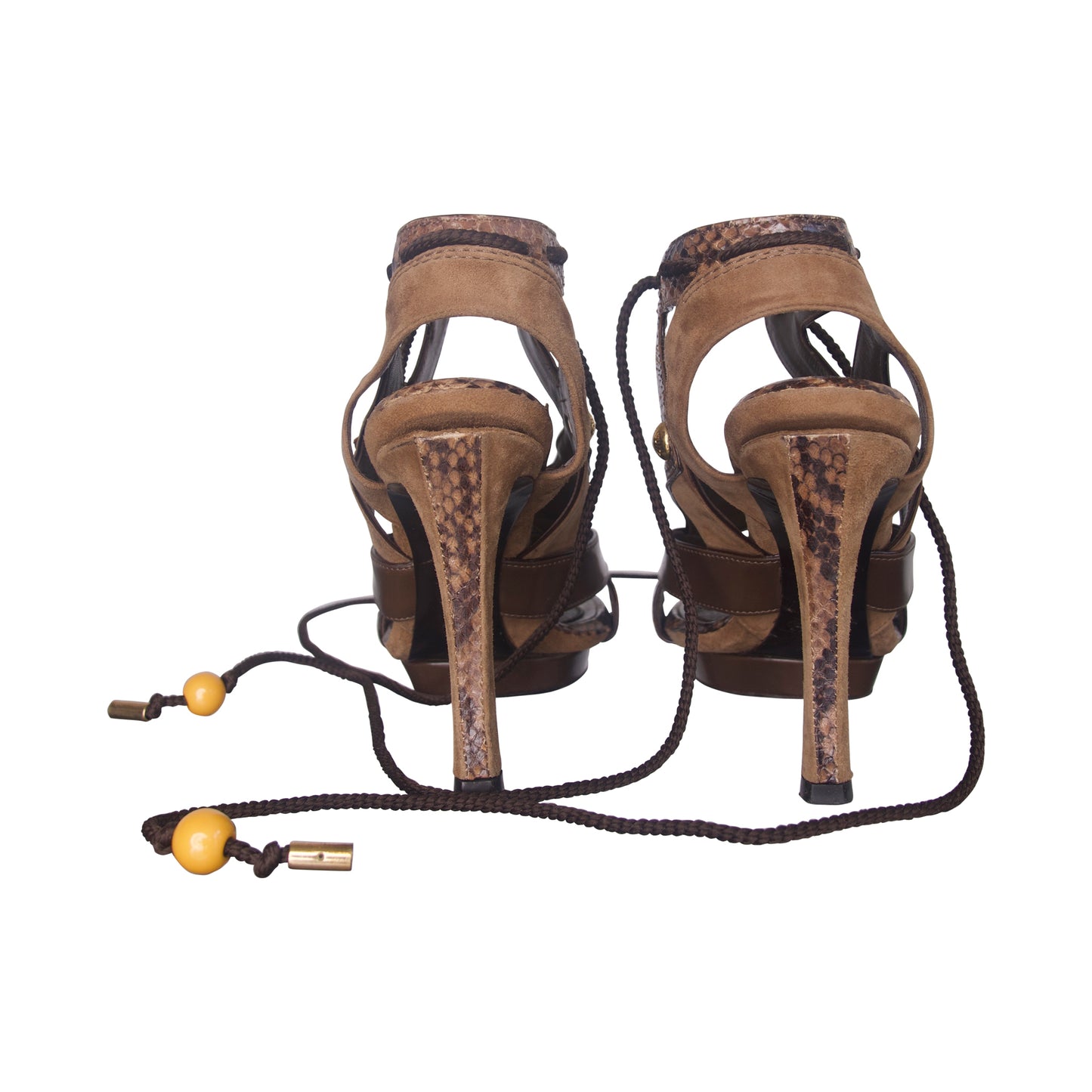 Louis Vuitton Brown Leather Beaded Strap Heels