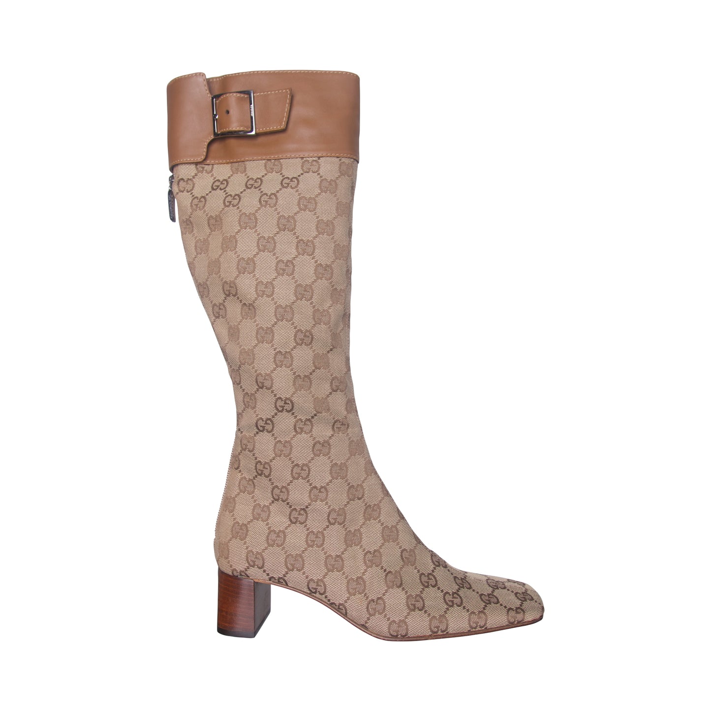Gucci GG Monogram Canvas Leather Detailed Boots