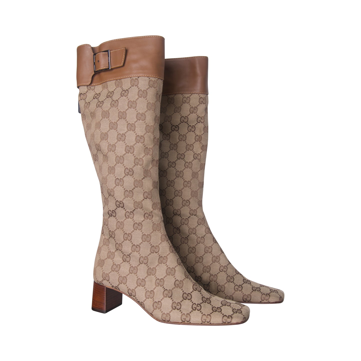 Gucci GG Monogram Canvas Leather Detailed Boots