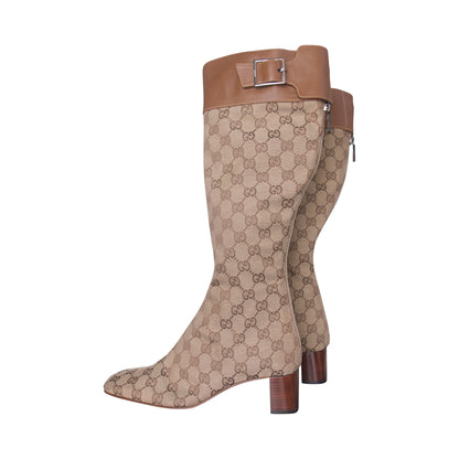 Gucci GG Monogram Canvas Leather Detailed Boots