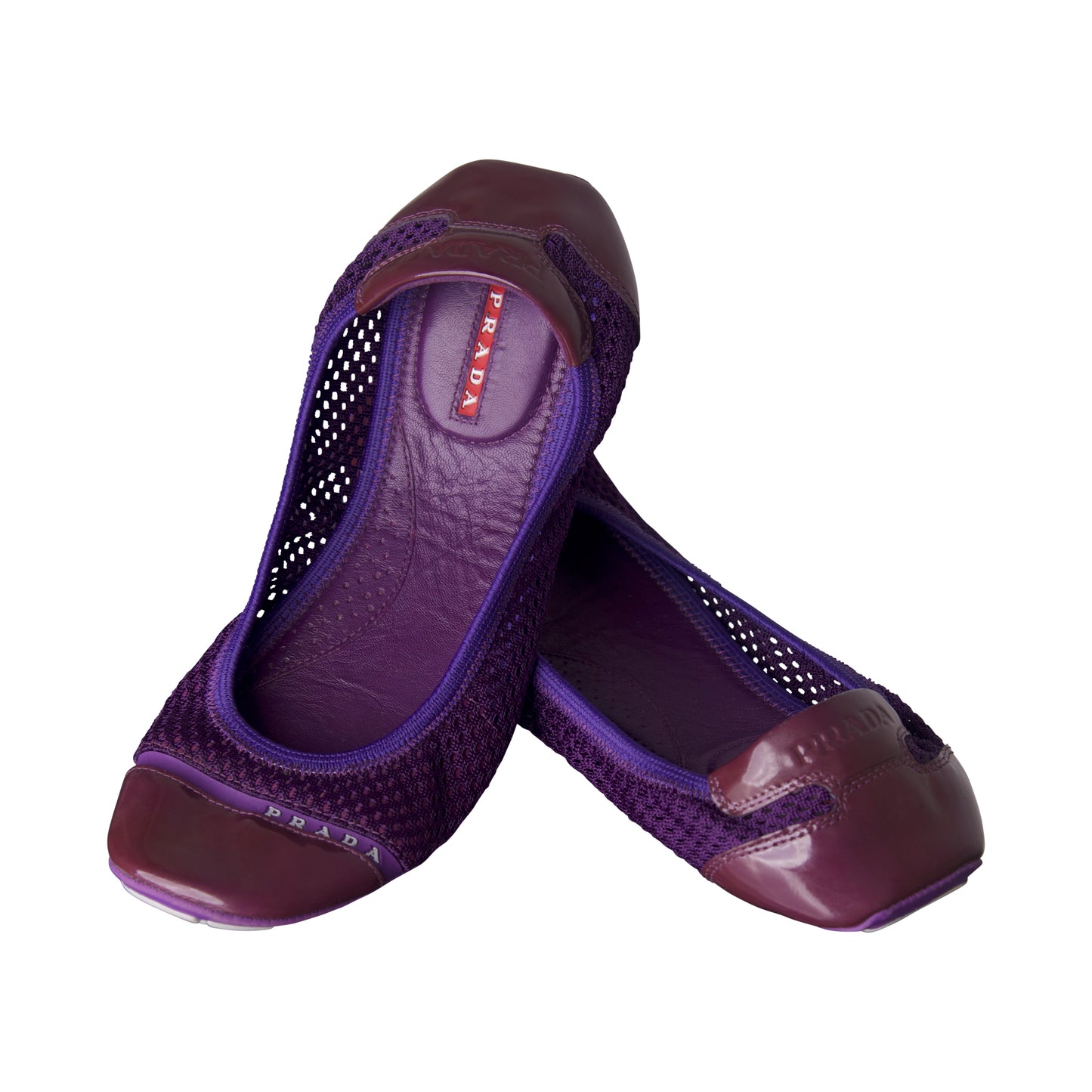 Prada Sport Purple Mesh Patent Leather Ballet Flats
