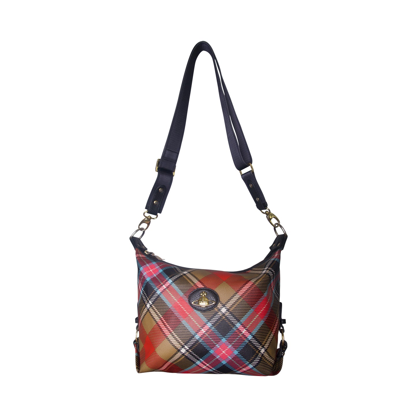 Vivienne Westwood Leather Tartan Bruce of Kinnaird Print Orb Plaque Shoulder Bag