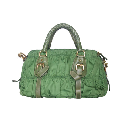Prada Tessuto Gaufre Olive Ruched Sachel Bag