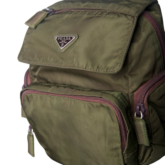 Prada Vela Olive Nylon Mini V Plaque Backpack