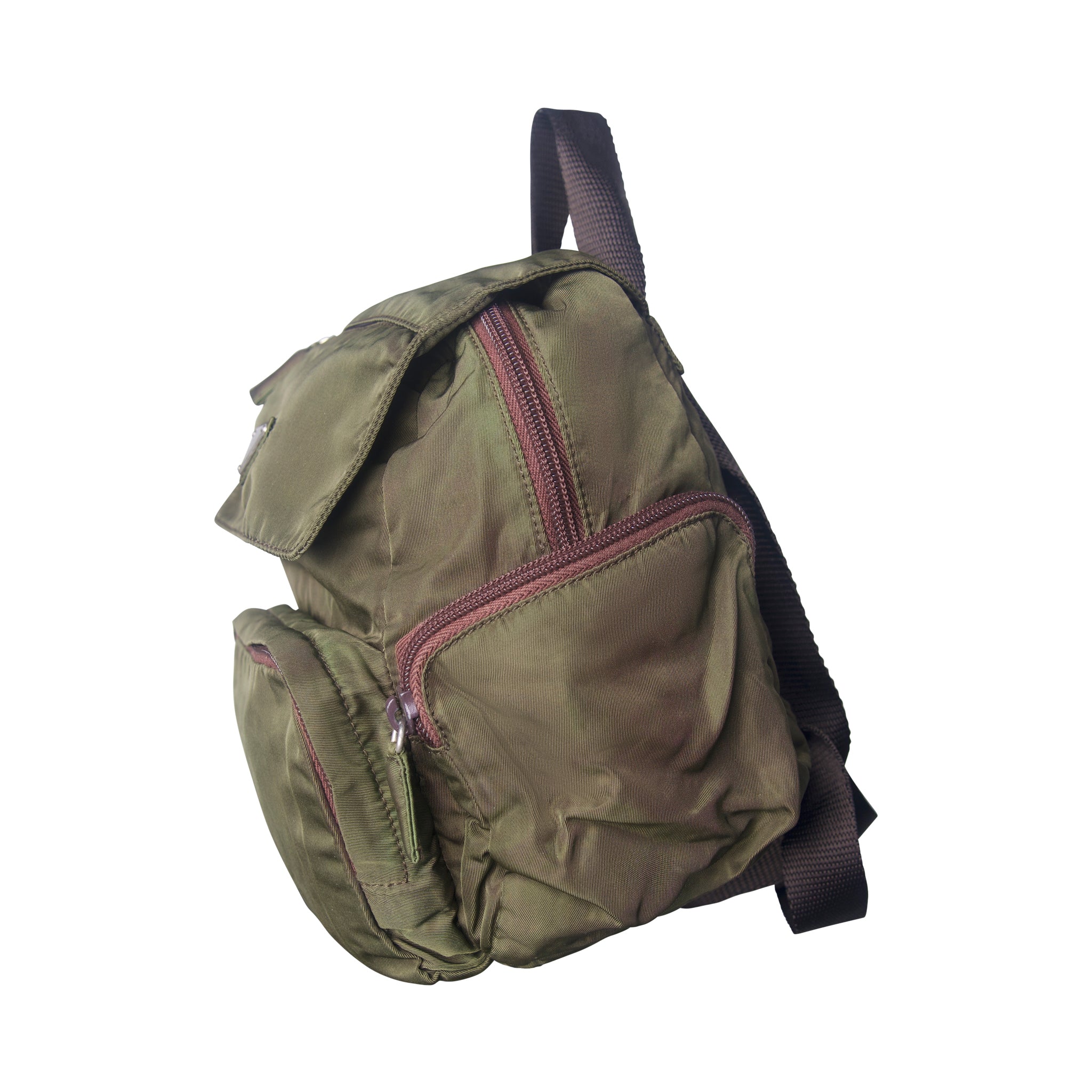 Prada Vela Olive Nylon Mini V Plaque Backpack – Vintage