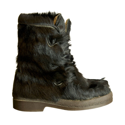 La Campegina Fleece Lined Black Goat Fur Ankle Snow Boots