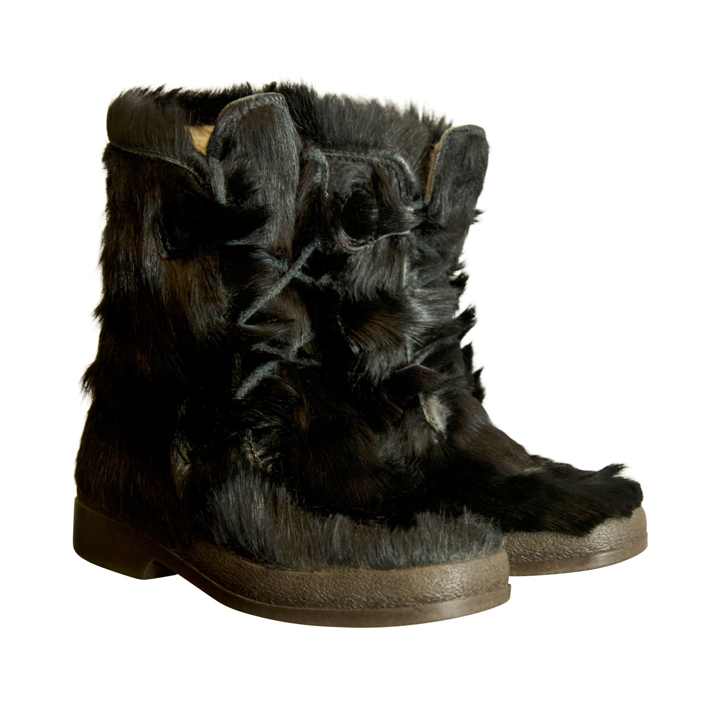 La Campegina Fleece Lined Black Goat Fur Ankle Snow Boots