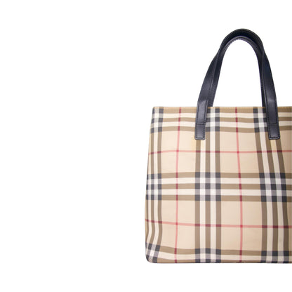 Burberry Beige Haymarket Coated Canvas Tote Bag