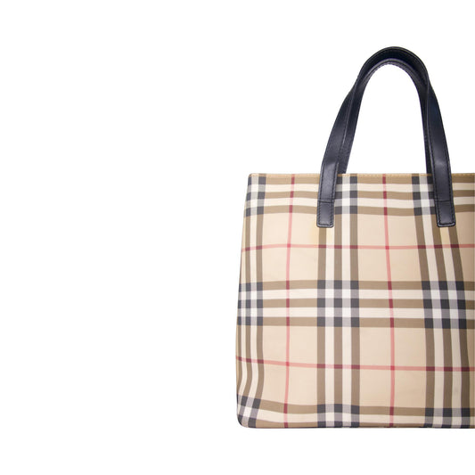 Burberry Beige Haymarket Coated Canvas Tote Bag