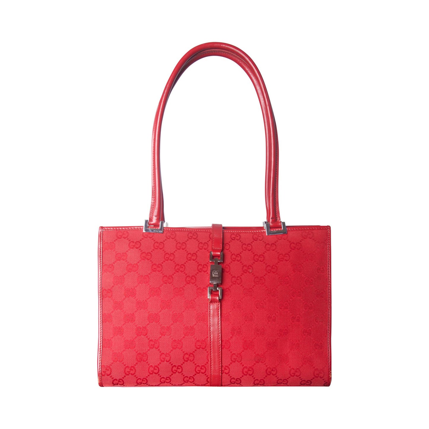 2000s Gucci Jackie GG Cherry Red Canvas Tote Bag