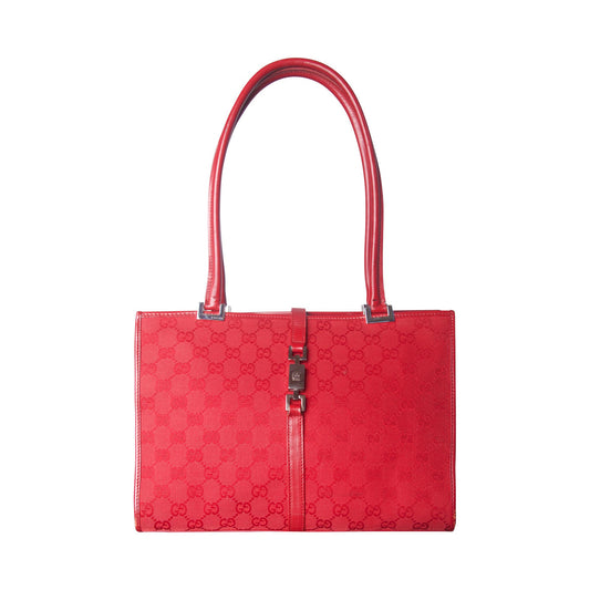 2000s Gucci Jackie GG Cherry Red Canvas Tote Bag