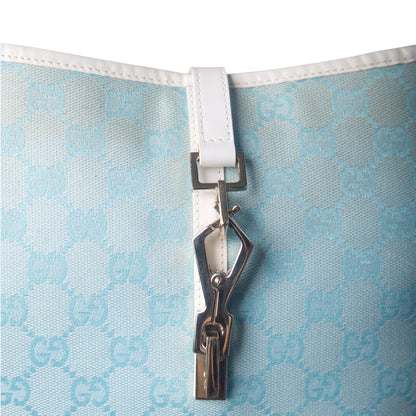 2000s Gucci Pale Blue GG Monogram White Leather Strap Jackie Bag