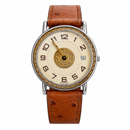 Hermes Paris Sellier 181178 Brown Leather Strap Watch