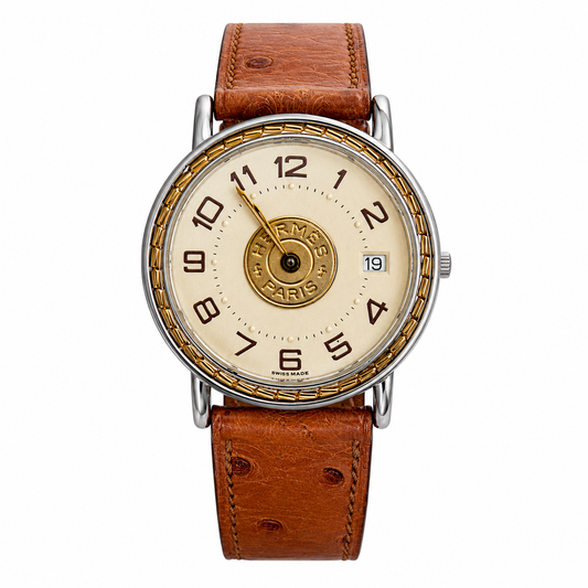 Hermes Paris Sellier 181178 Brown Leather Strap Watch