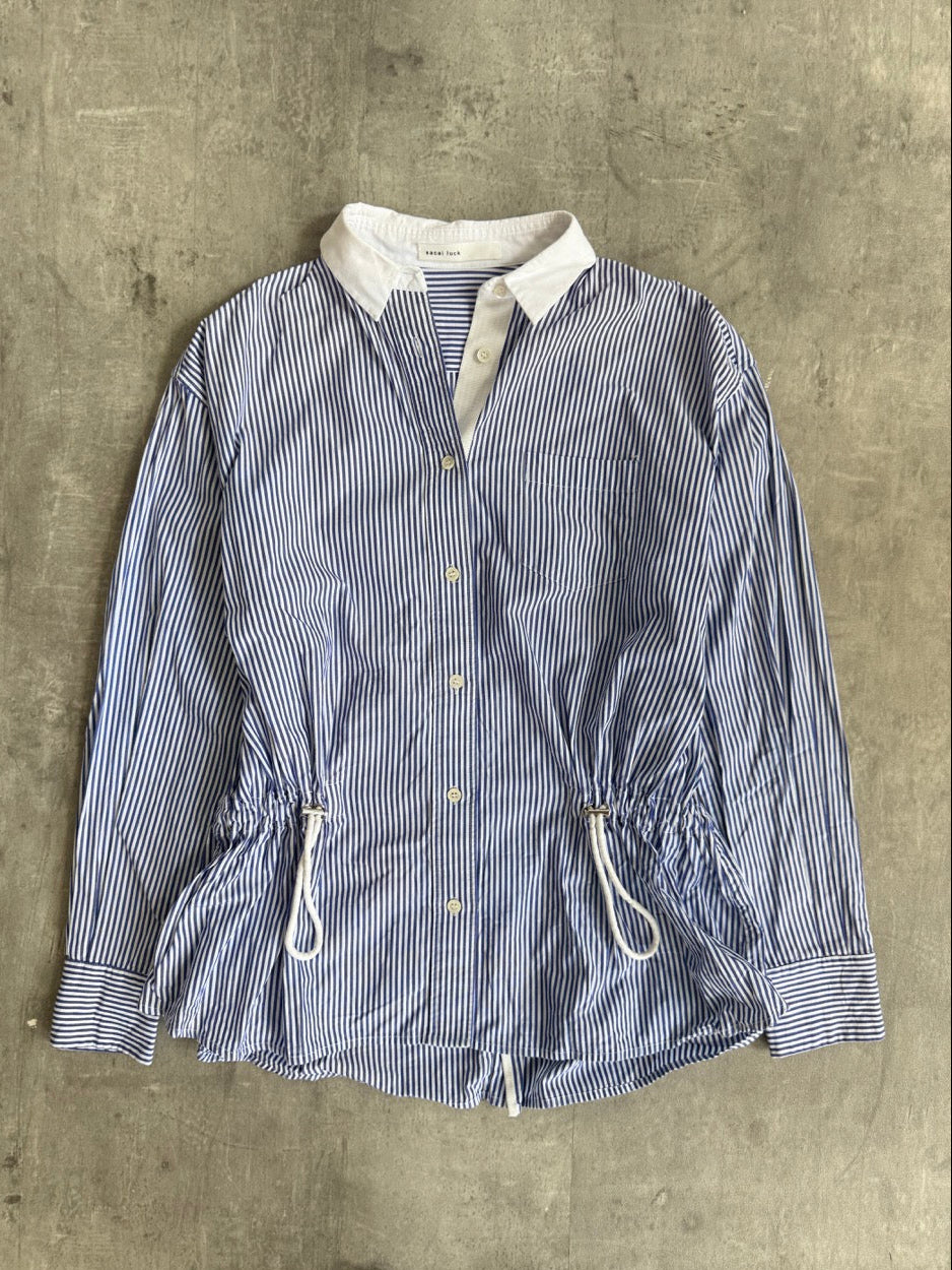 Sacai Drawstring Hickory Stripe Cotton Shirt SC: 5782