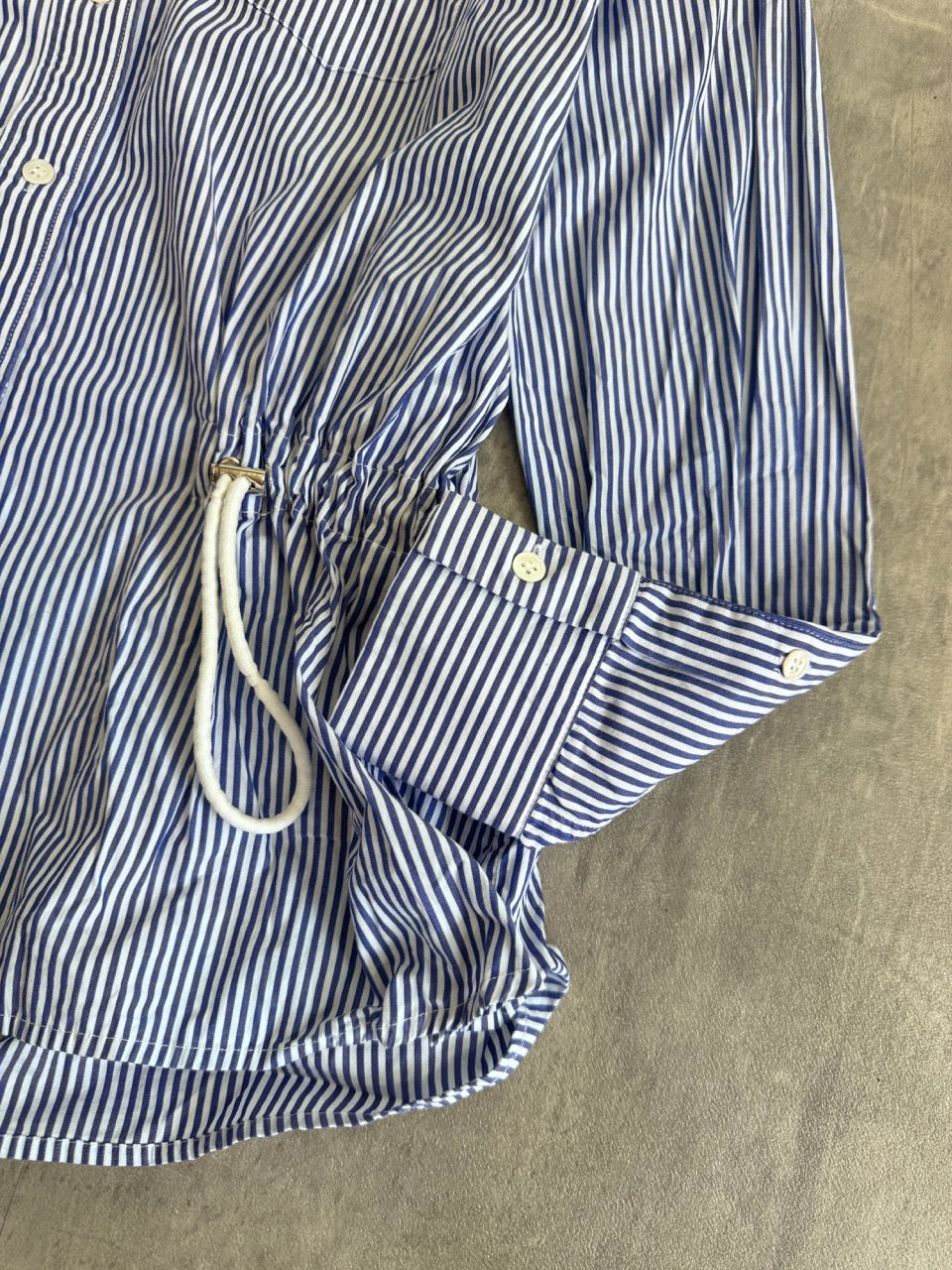 Sacai Drawstring Hickory Stripe Cotton Shirt SC: 5782