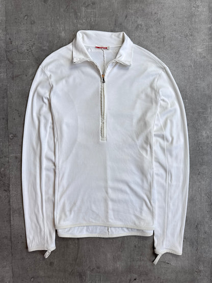 Prada Lightweight White Cotton Quarter Zip Sweater