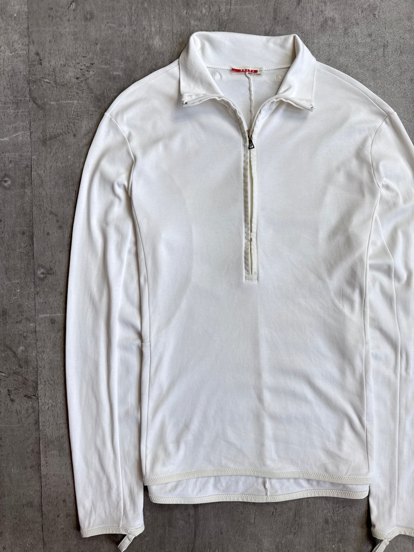 Prada Lightweight White Cotton Quarter Zip Sweater