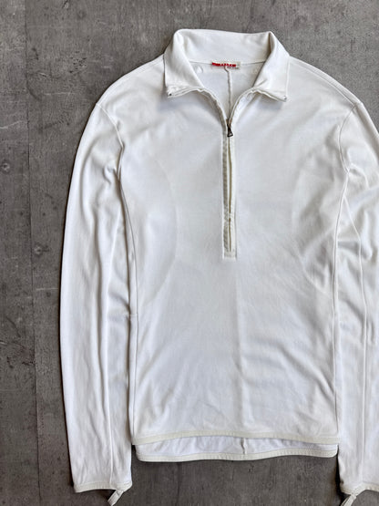 Prada Lightweight White Cotton Quarter Zip Sweater
