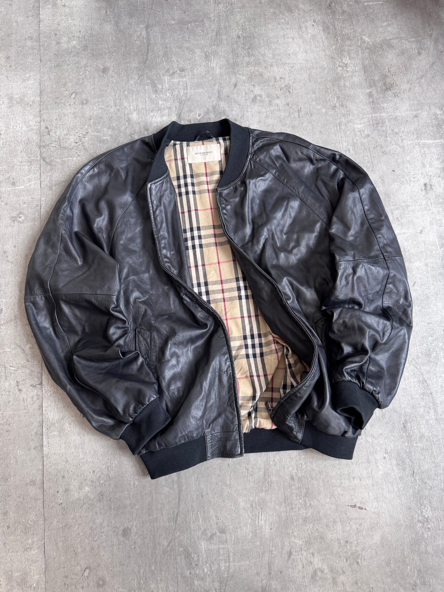 Burberry Nova Lined Lambs Leather Bomber Jacket