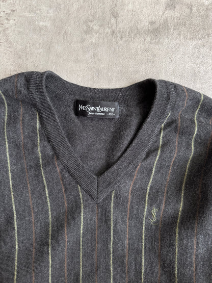 YSL Grey Stripe V Neck Sweater