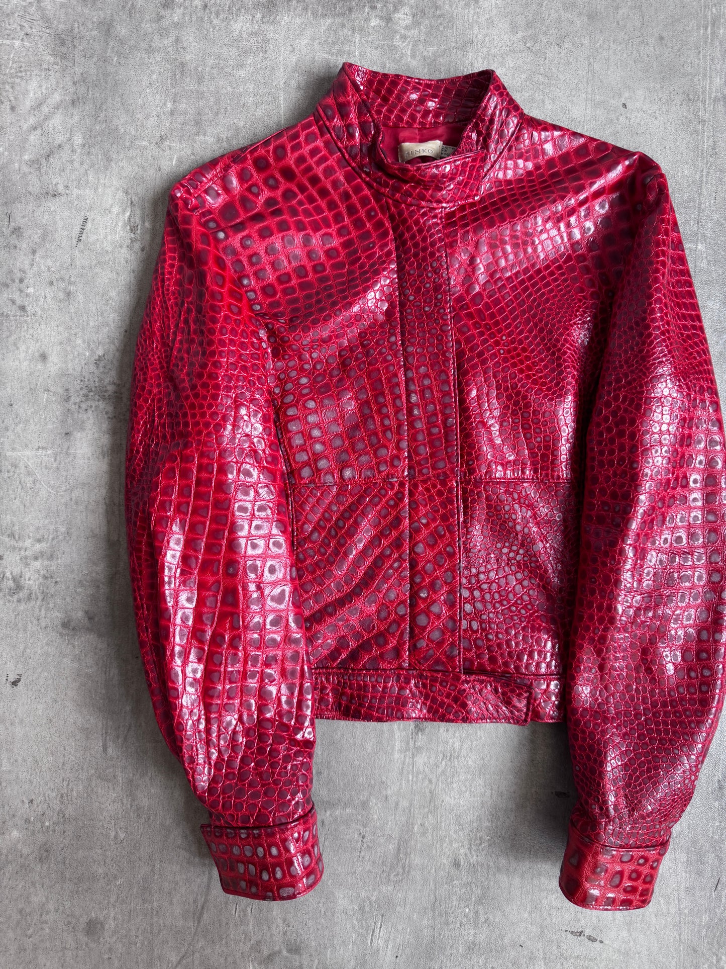 Pinko Croc Cherry Red Leather Jacket