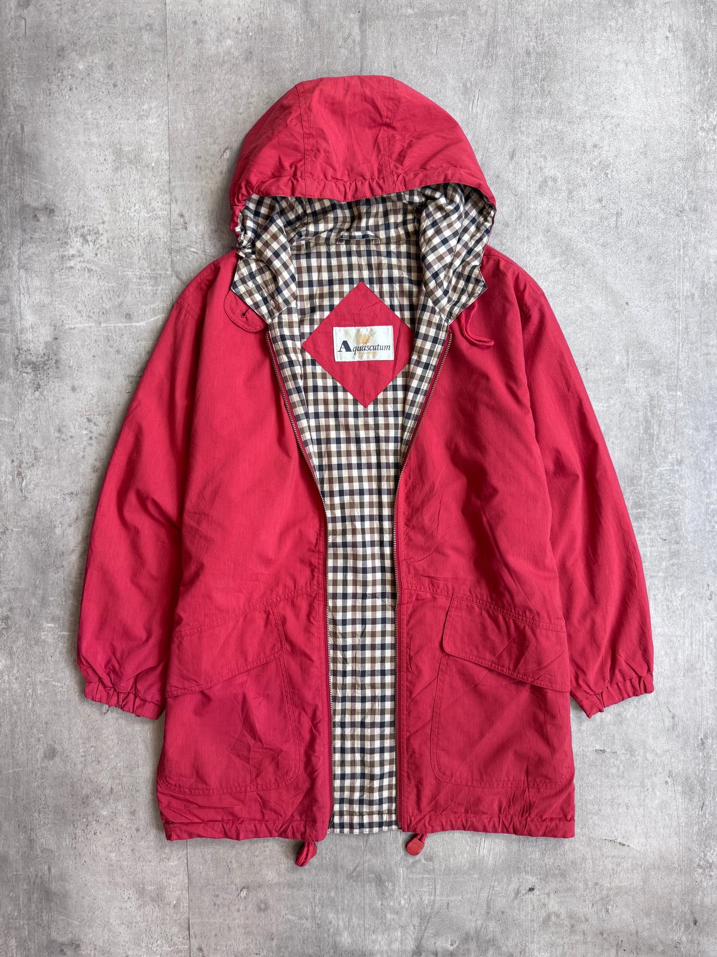 Aquascutum Check Red Hooded Parka Jacket