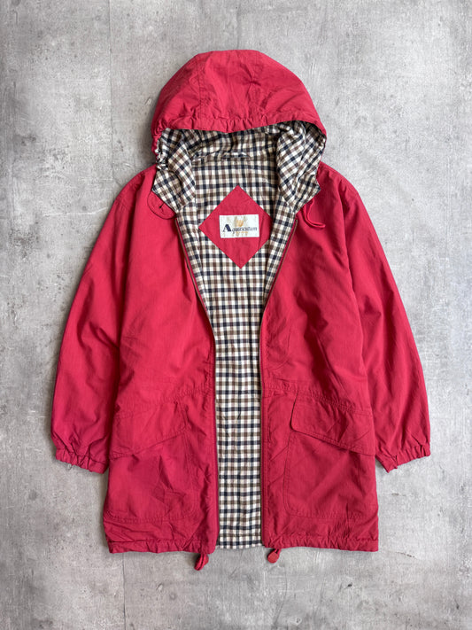 Aquascutum Check Red Hooded Parka Jacket