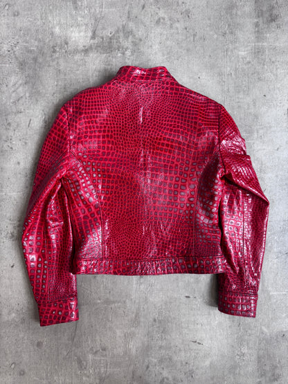 Pinko Croc Cherry Red Leather Jacket