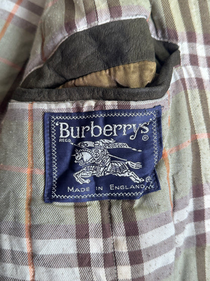 Burberry Khaki Suede Ribbed Wool Trim Bomber Jacket