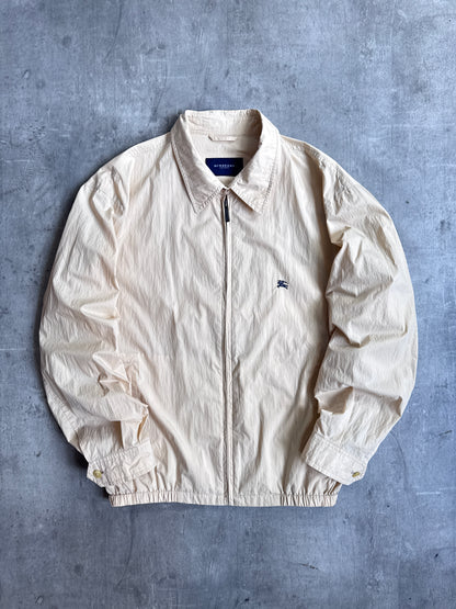 Burberry Cream Full Zip Lightweight Crinkle Harrington Jacket