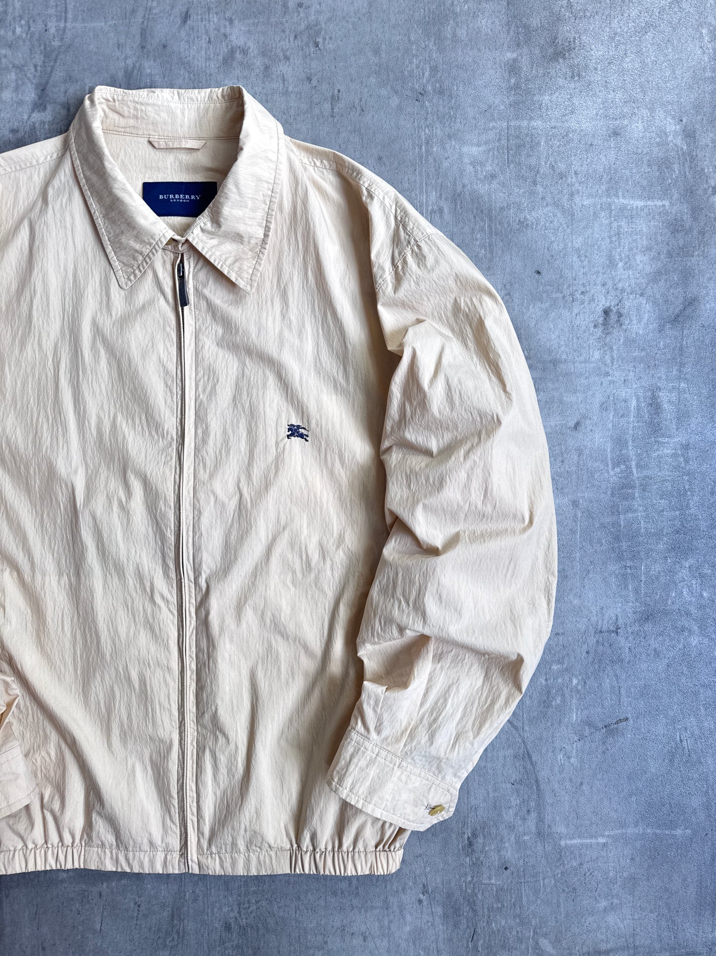 Burberry Cream Full Zip Lightweight Crinkle Harrington Jacket