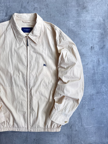 Burberry Cream Full Zip Lightweight Crinkle Harrington Jacket