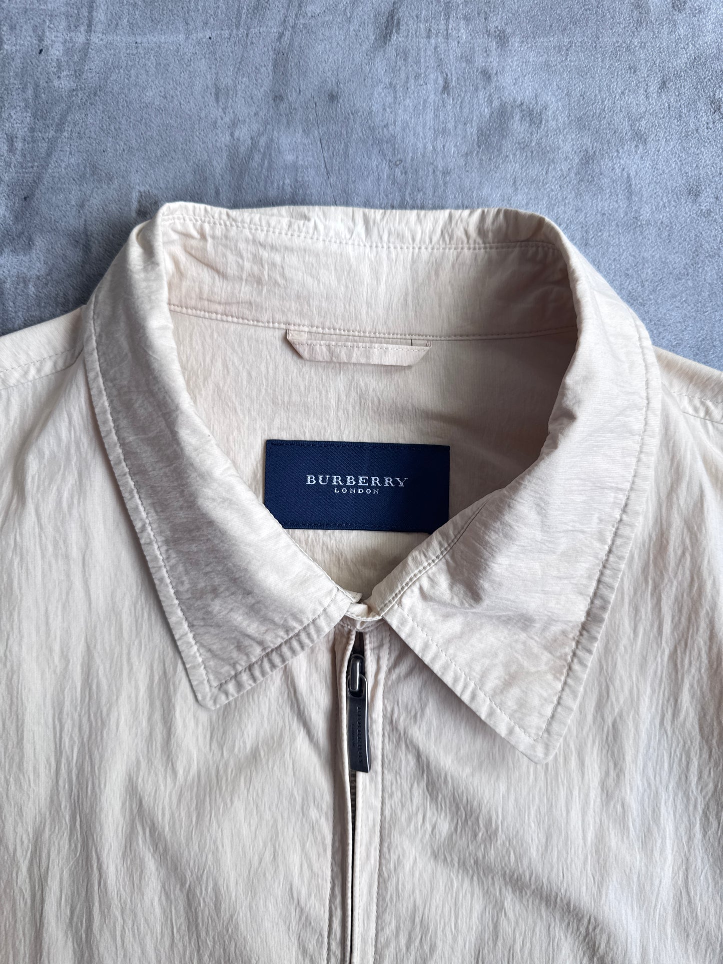 Burberry Cream Full Zip Lightweight Crinkle Harrington Jacket