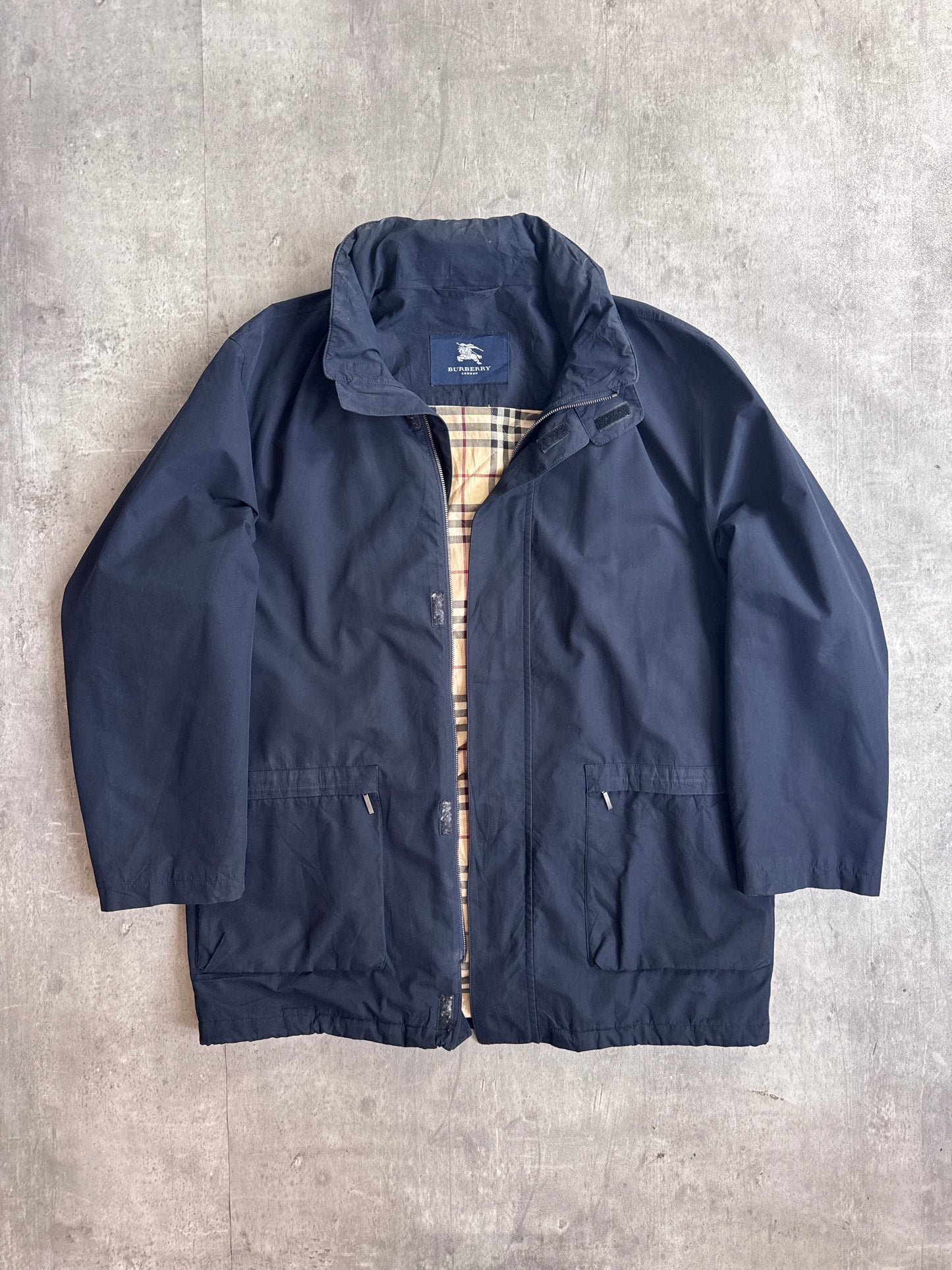 Burberry Nova Check Lined Navy Gore-Tex Parka Jacket