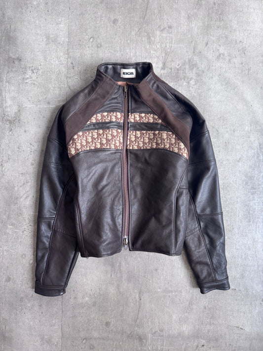VT Rework: Dior Canvas Monogram Cropped Brown Leather Jacket SC: 5782