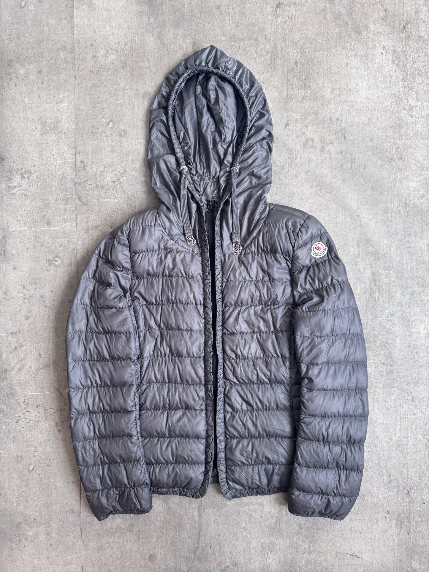 Moncler Lightweight Full Zip Grey Down Fill Puffer Jacket