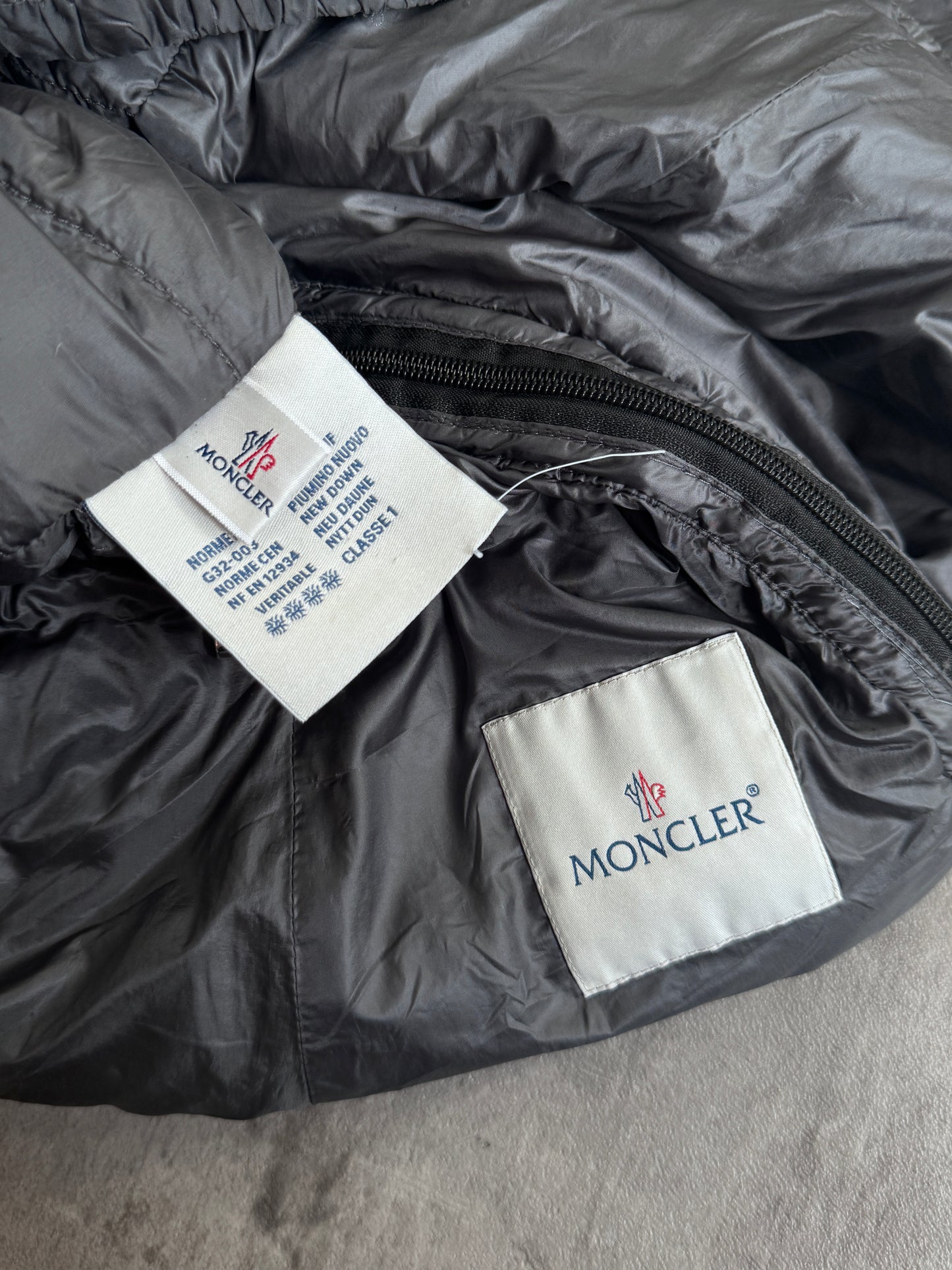 Moncler Lightweight Full Zip Grey Down Fill Puffer Jacket