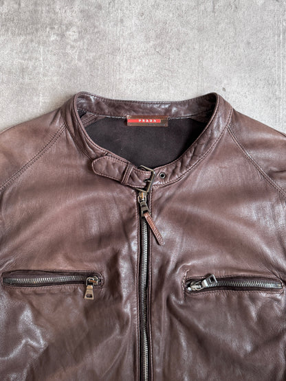 Prada Model SY183 Brown Leather Moto Jacket